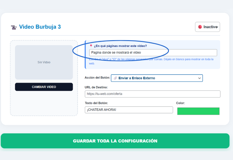 Configuración de páginas específicas